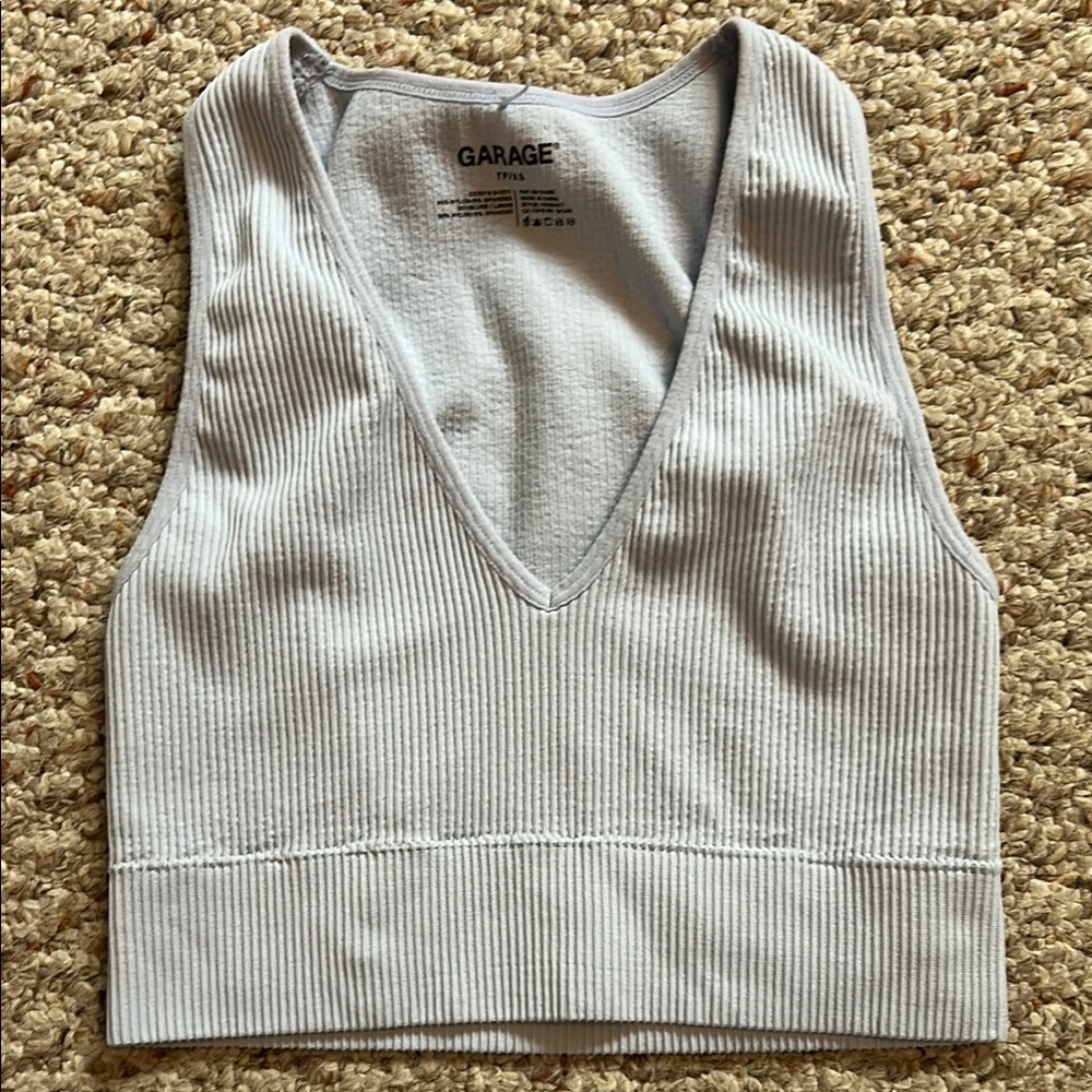 Garage Blue Ribbed Sleeveless Crop Tank